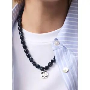 Mint Velvet Navy Beaded Charm Necklace